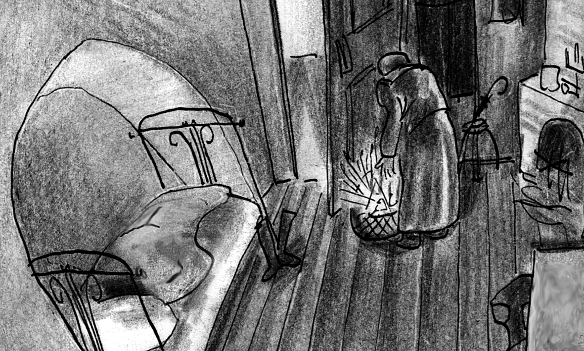 Mavra at door with dishes