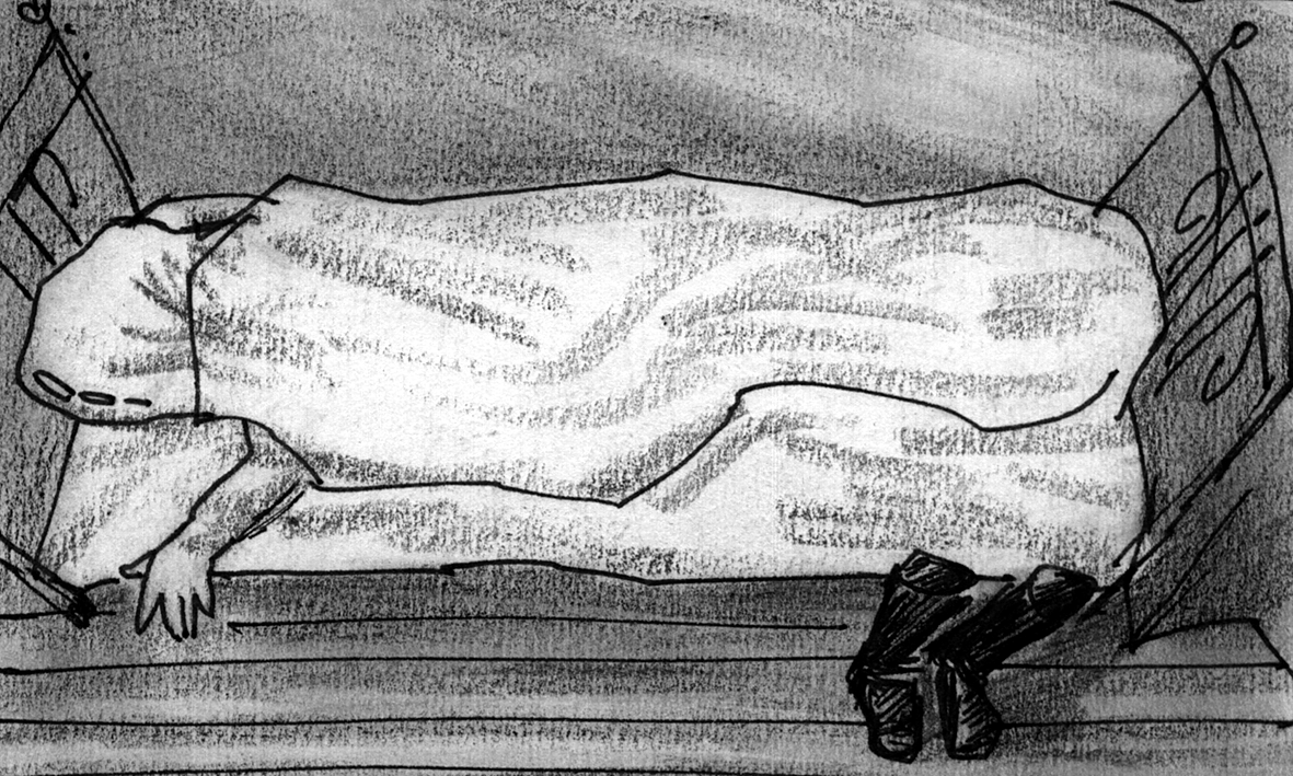 Arm emerges from covers