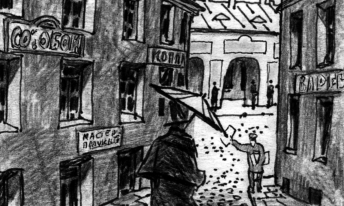 Camera tracks behind Poprishchin