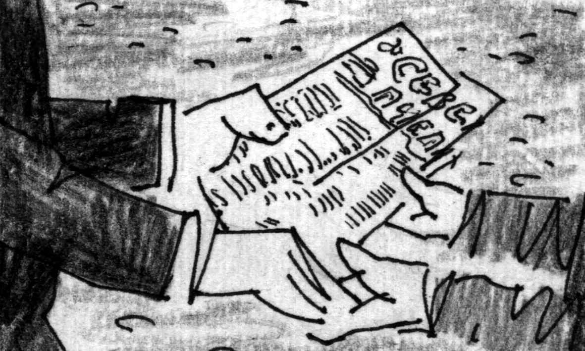 Close-up newspaper exchange