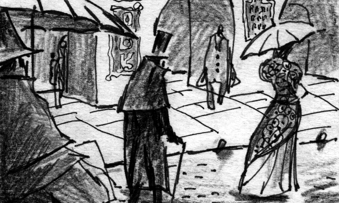 Camera tracks to middle of Nevsky