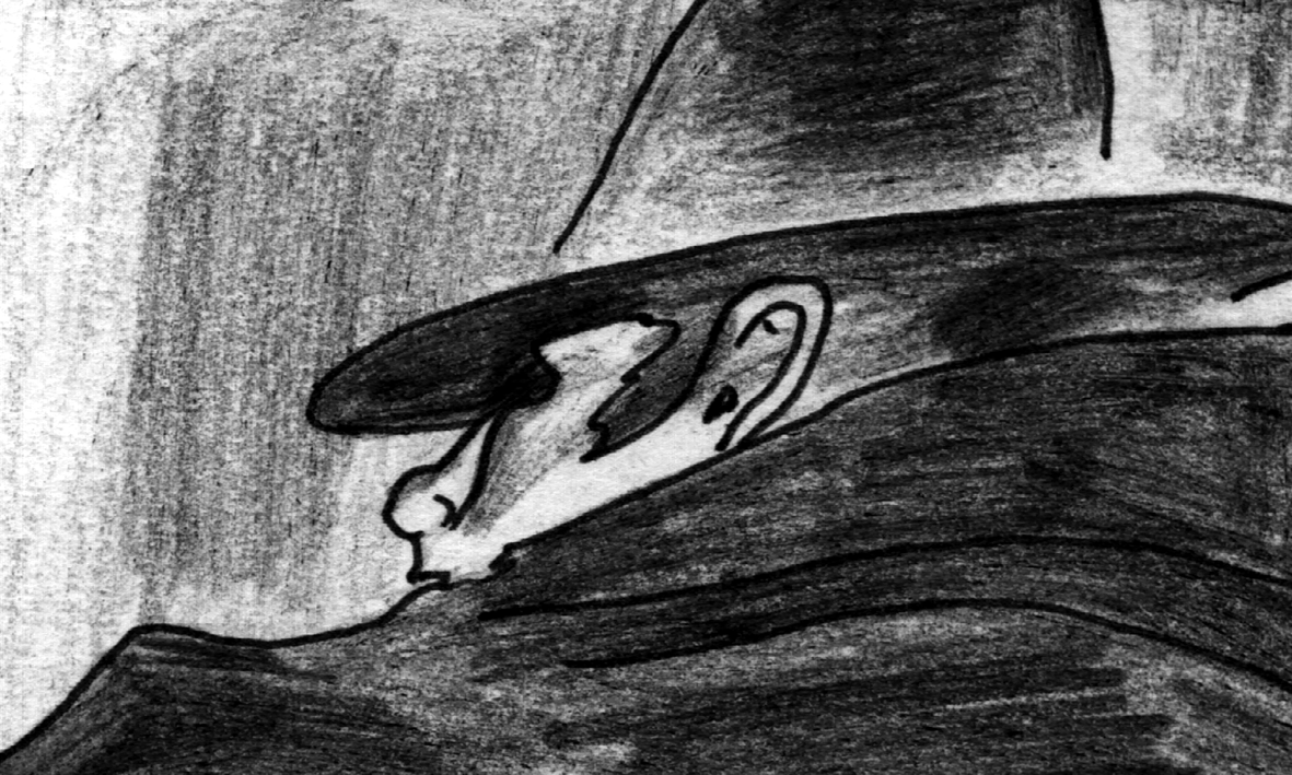 Poprishchin looks left with fear