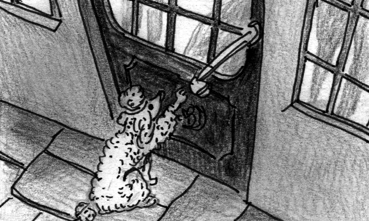 Madgie at closed door