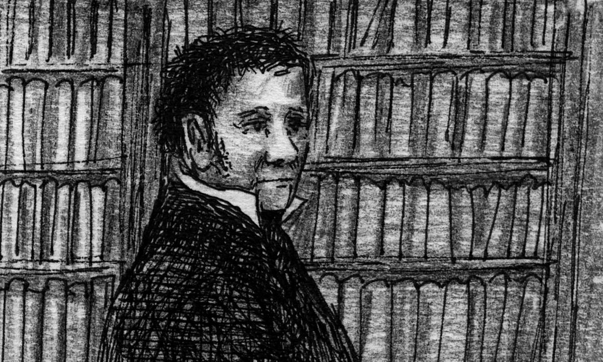 Poprishchin looks up at portrait