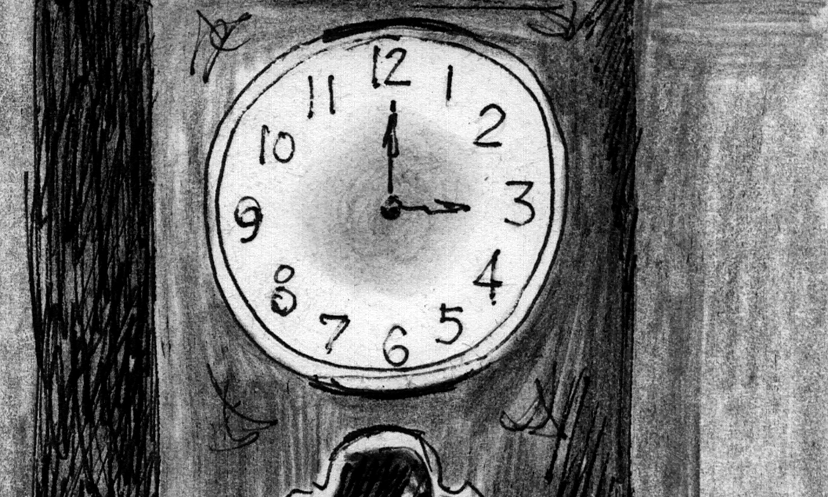 Grandfather clock reads 3:00