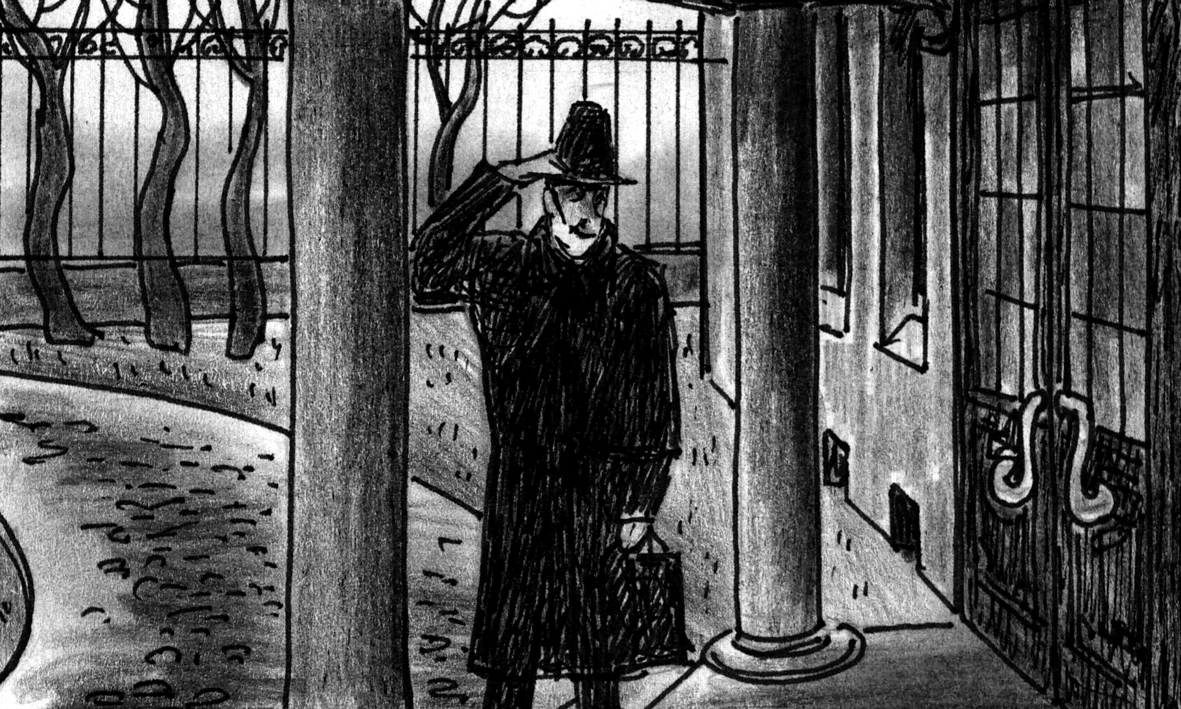 Poprishchin climbs front steps