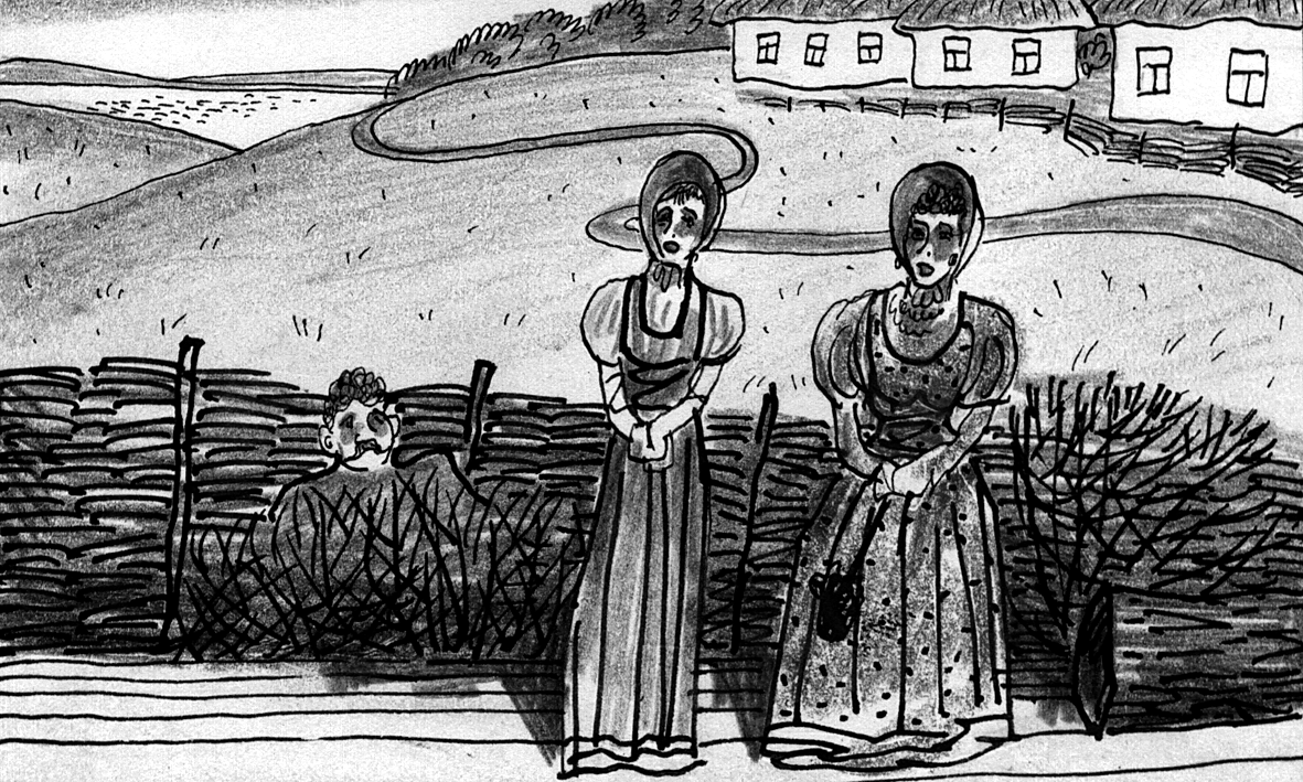 Cut to: Kuzminishna and Grusha standing DOWNSTAGE CENTER.