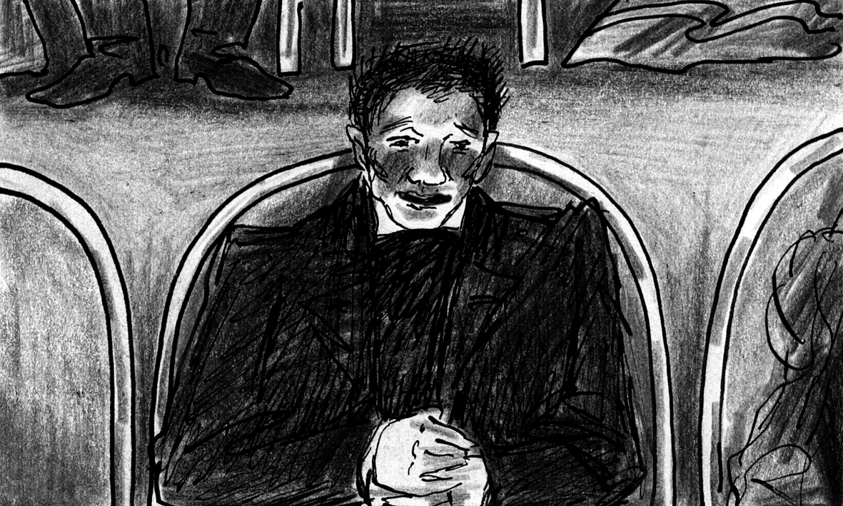 Cut to: Poprishchin mouths the words that come from Vasily.