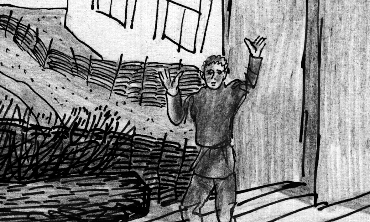 Cut to: Petr, Grusha's brother, enters DOWNSTAGE LEFT. He is confused.