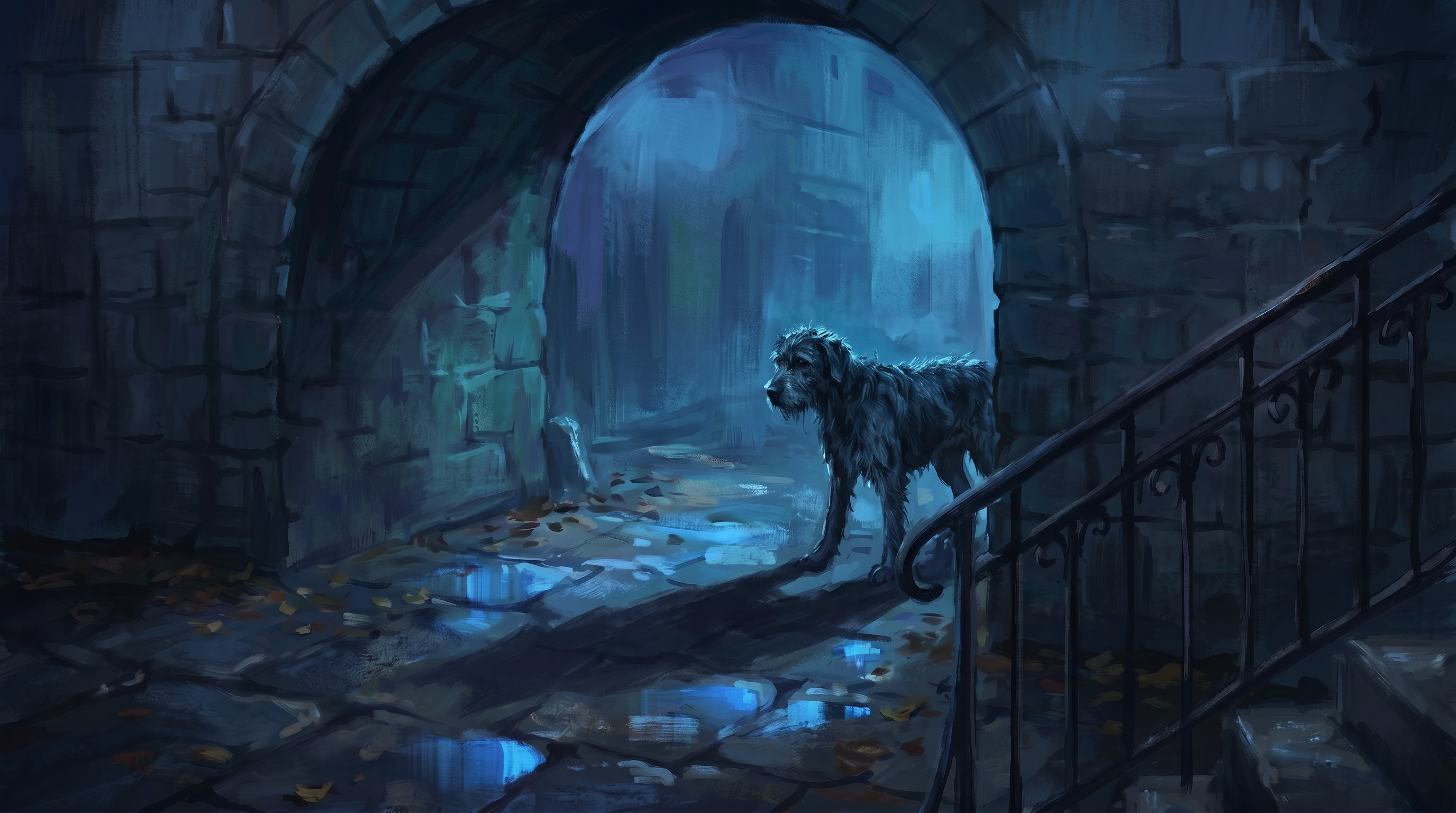 Mongrel enters archway