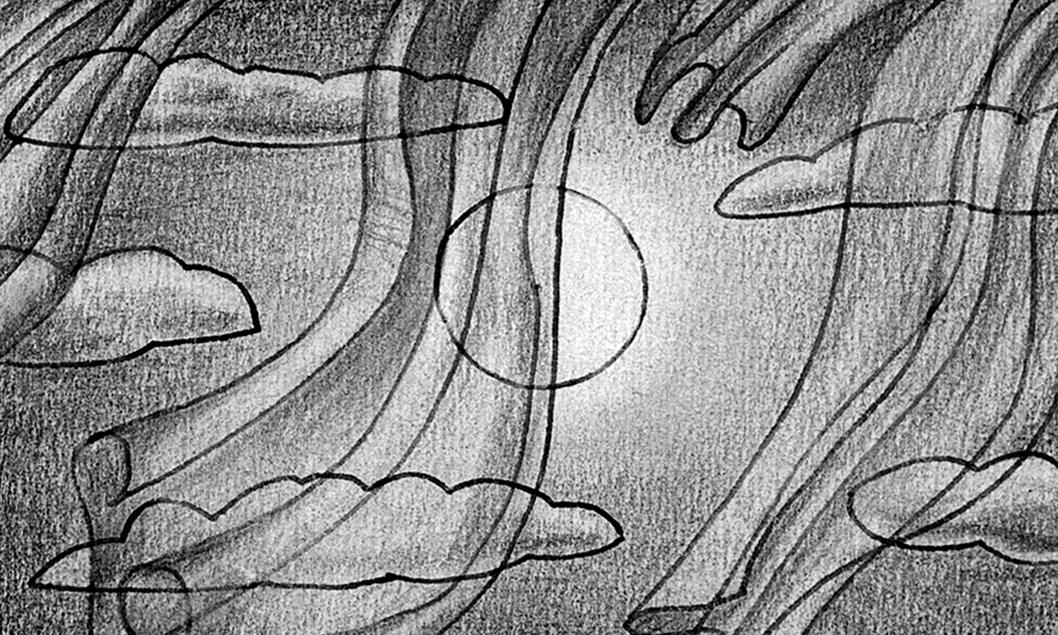 Moon behind curtains