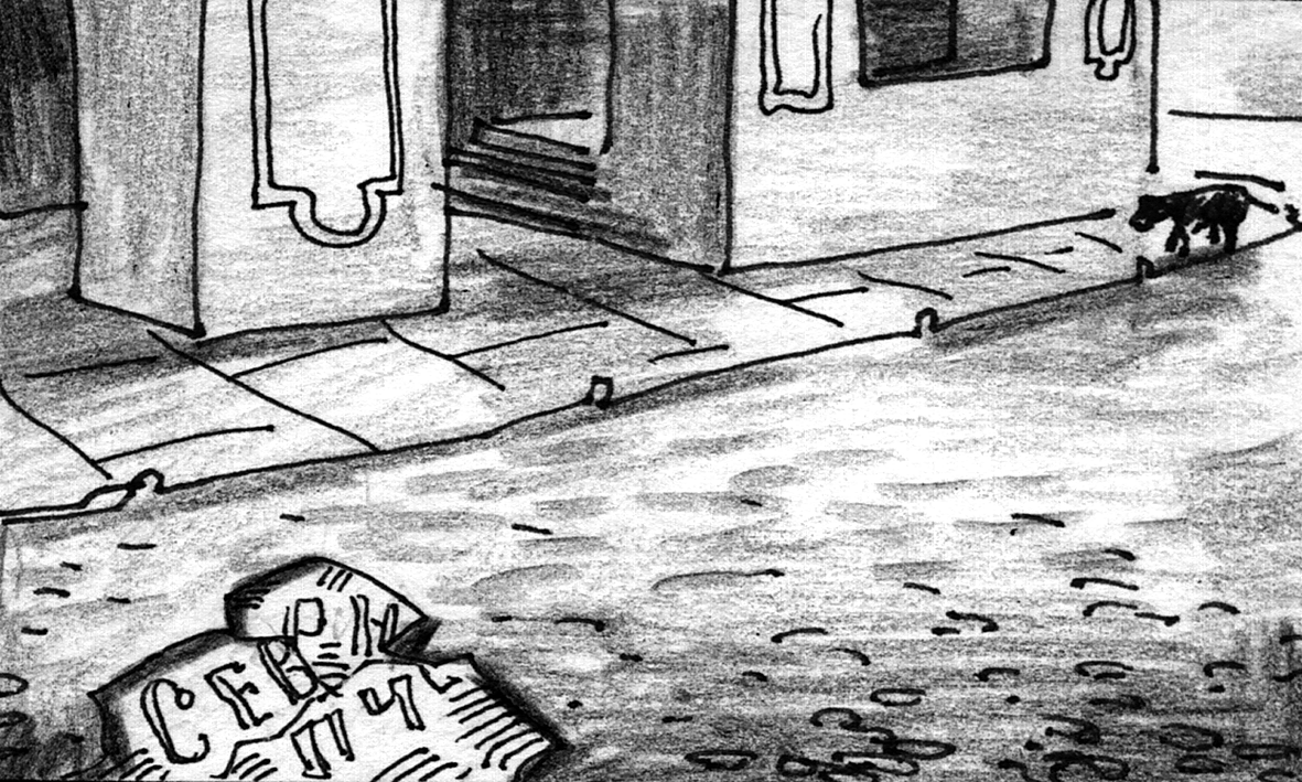 Newspaper blows across street