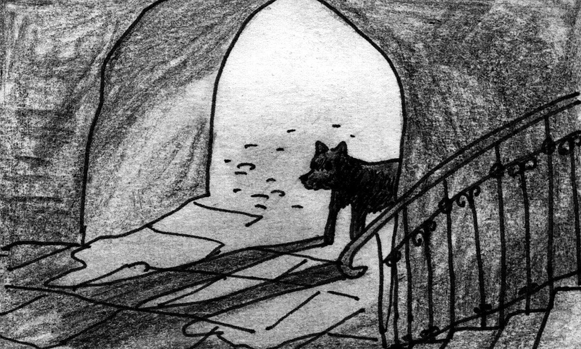 Mongrel enters archway