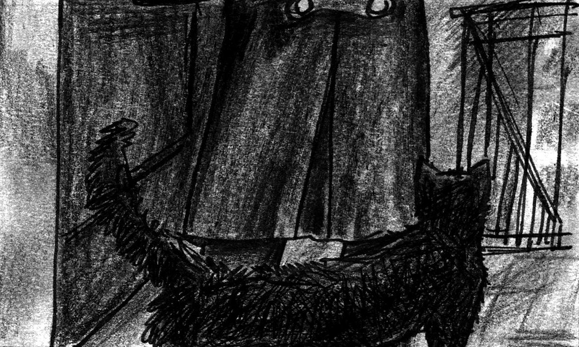 Mongrel around man's legs